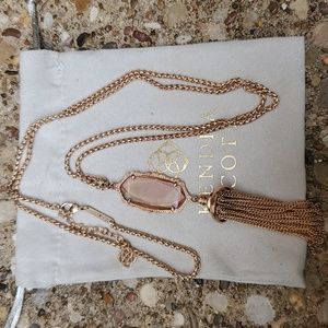 Kendra Scott Everly Tassel Necklace Rose Gold Peach Iridescent Jewelry